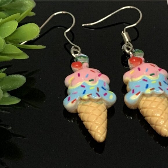 Ice Cream Earring, Funny Food Earring, Gift Idea, Ice Cream Cone Earring - Picture 7 of 7